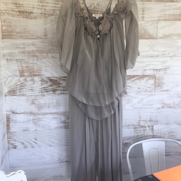 belle france Pants - Belle France Off-shoulder Silky Top/Pants Set SZ S